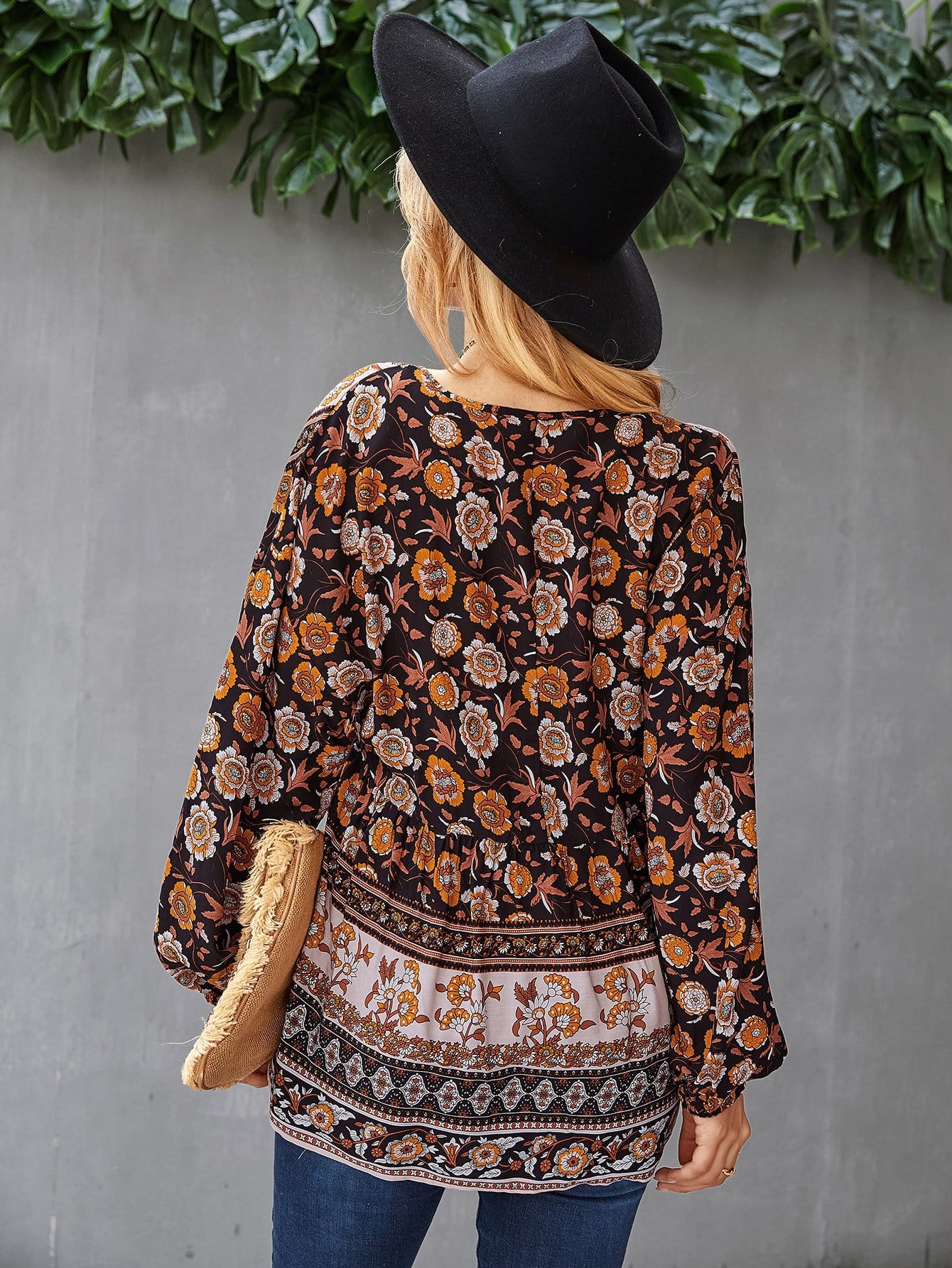 V Neck Boho Floral Blouse - Image 6