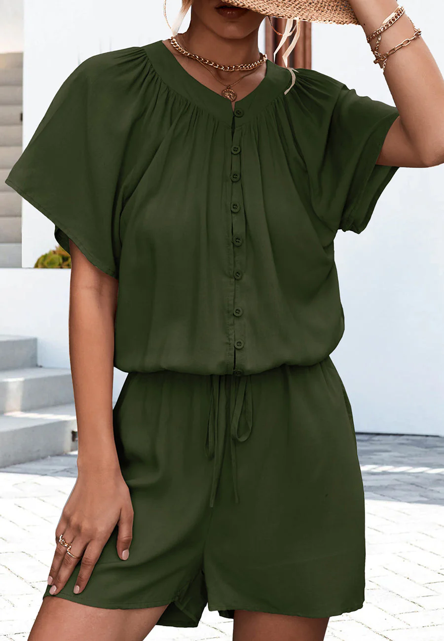 V-Neck Button Front Romper - Image 11