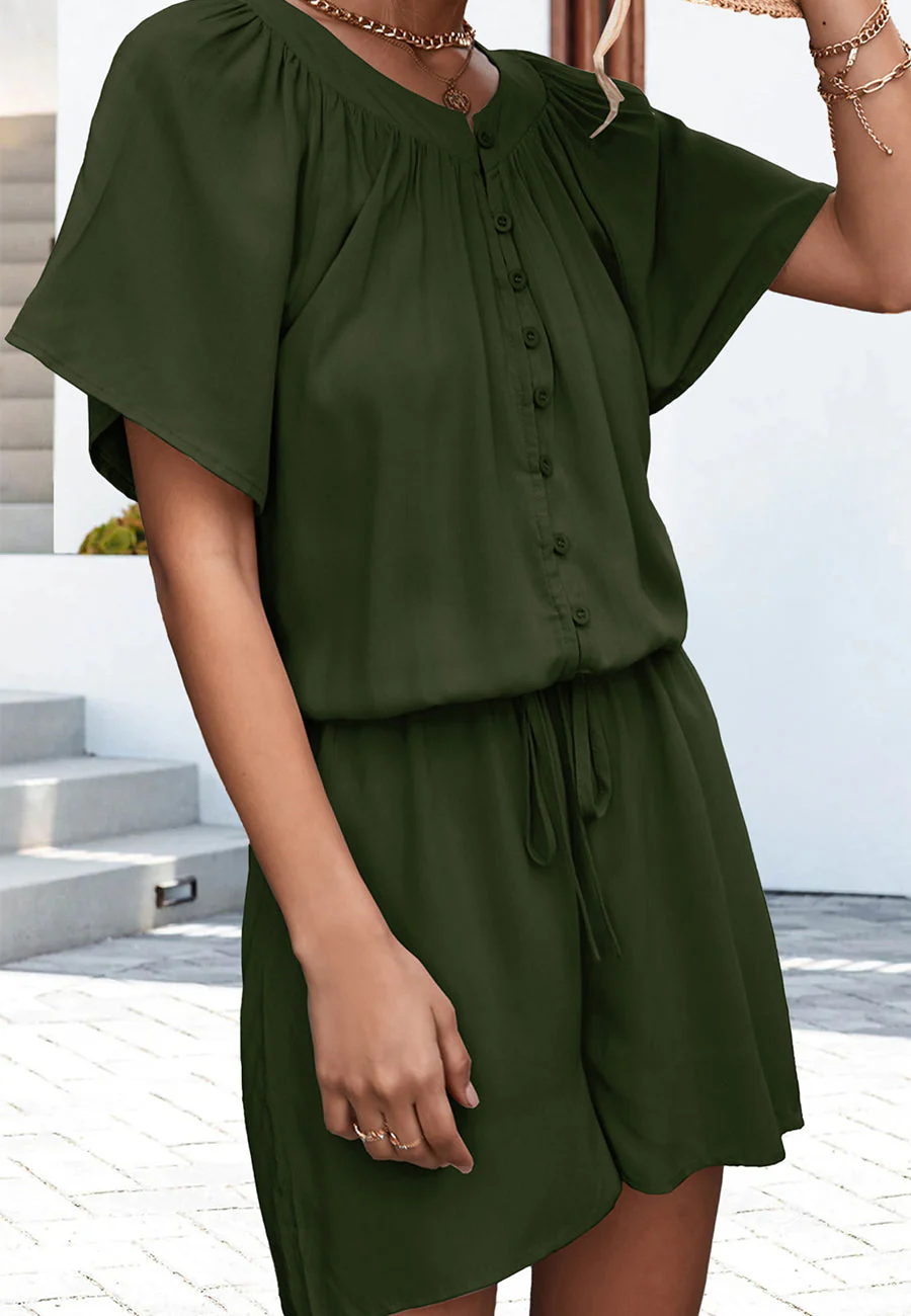 V-Neck Button Front Romper - Image 12
