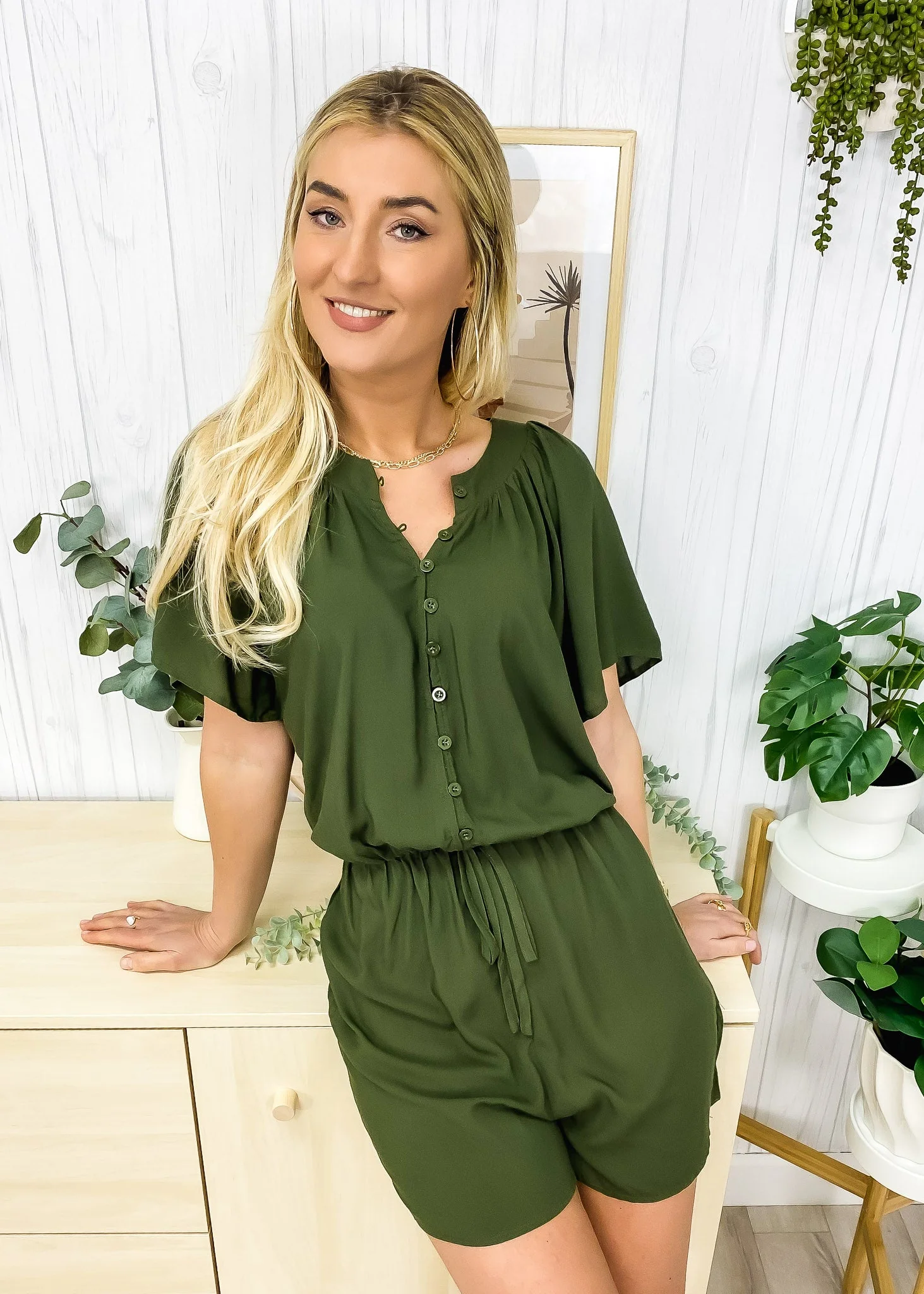 V-Neck Button Front Romper - Image 5