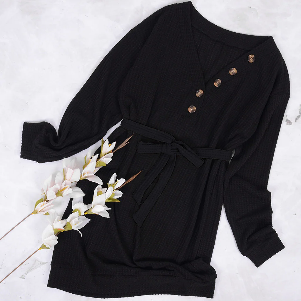 V Neck Button Sweater Dress - Image 3