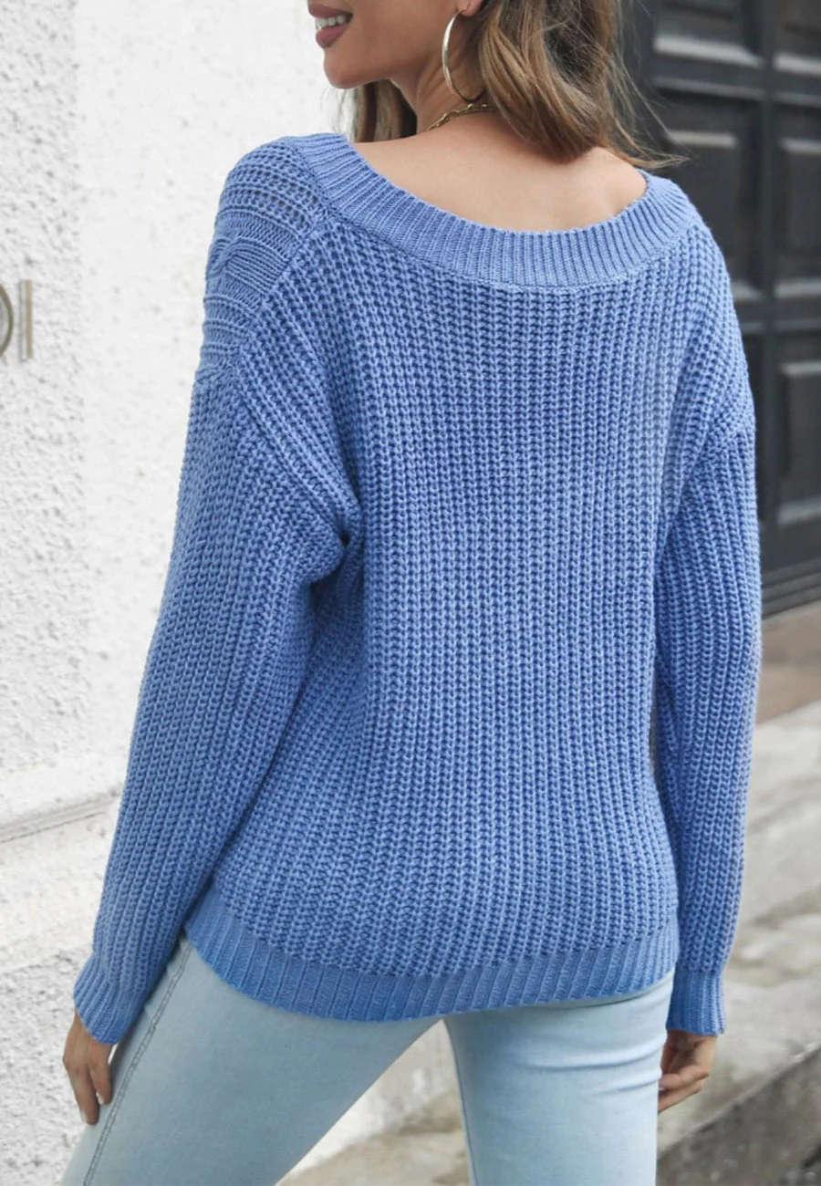 V Neck Cable Knit Sweater - Image 5