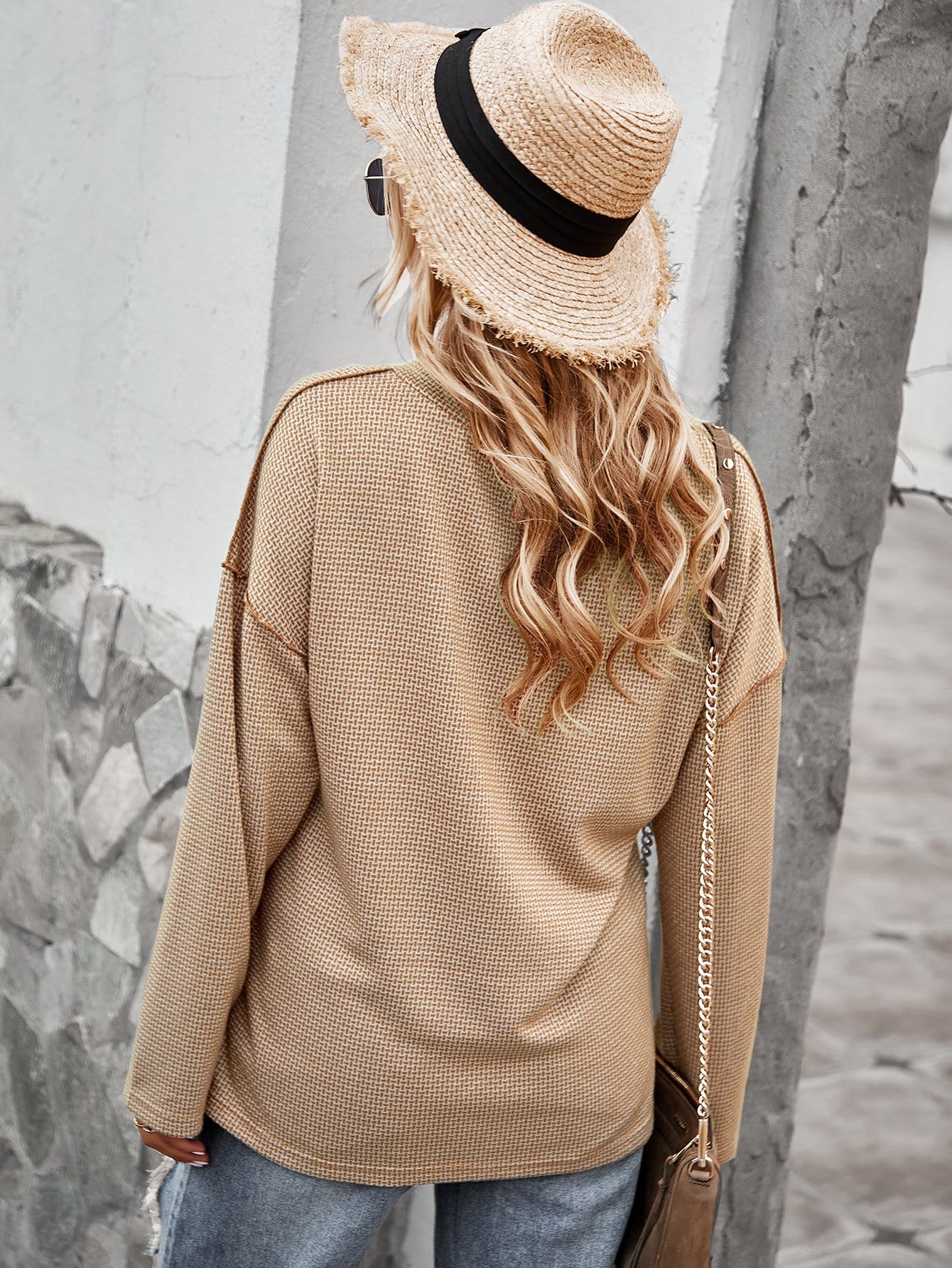V Neck Contrast Button Sweater - Image 15