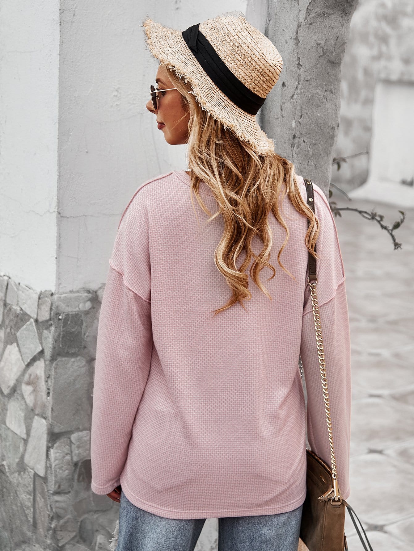 V Neck Contrast Button Sweater - Image 4
