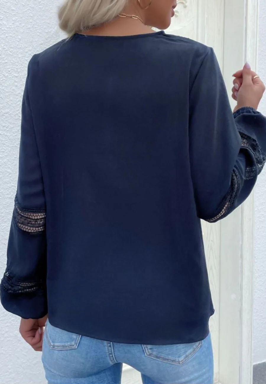 V Neck Crochet Detail Blouse - Image 18