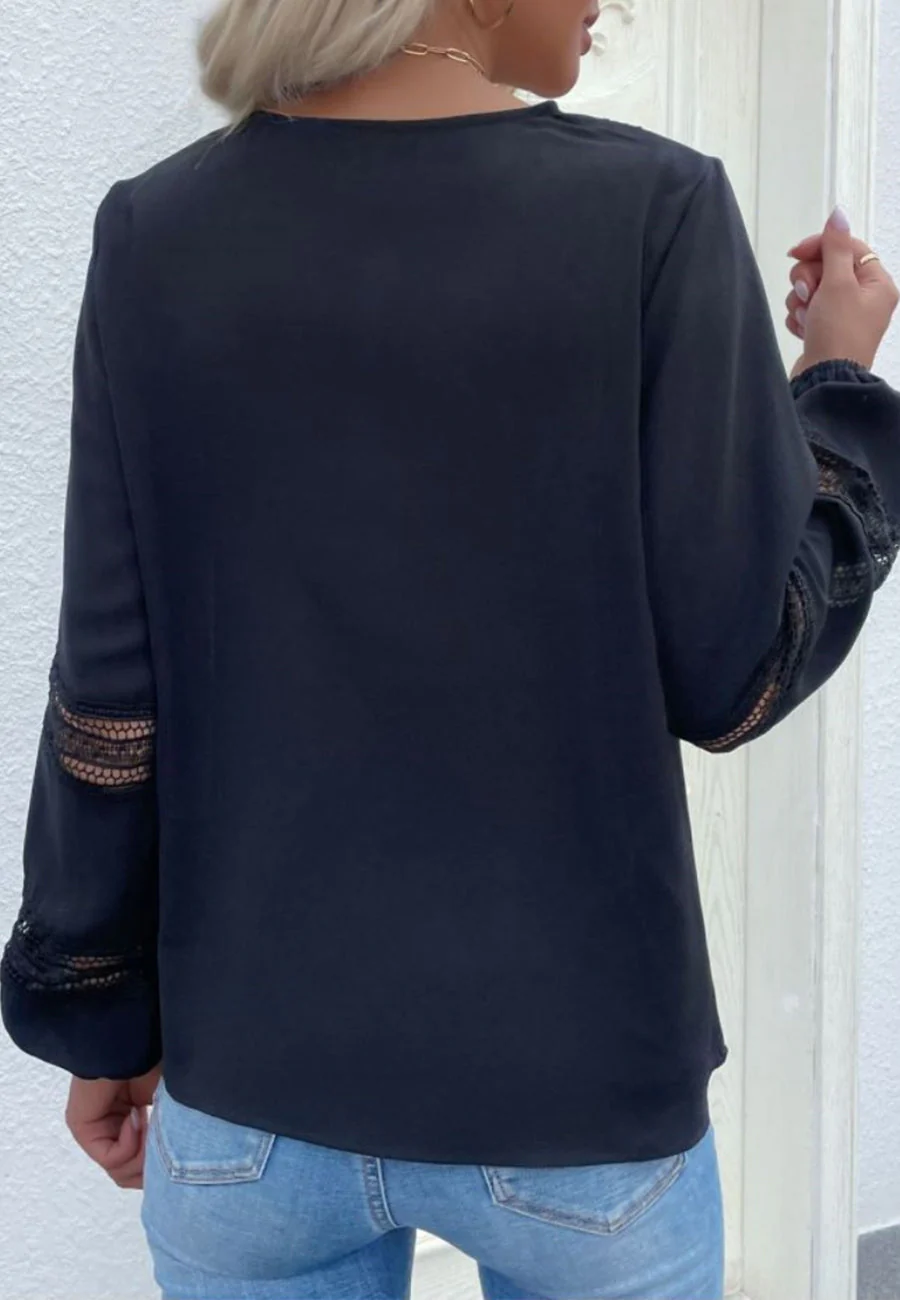 V Neck Crochet Detail Blouse - Image 7