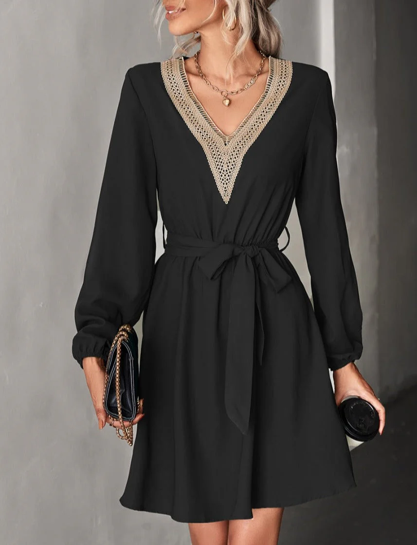 V Neck Crochet Detail Dress - Image 2