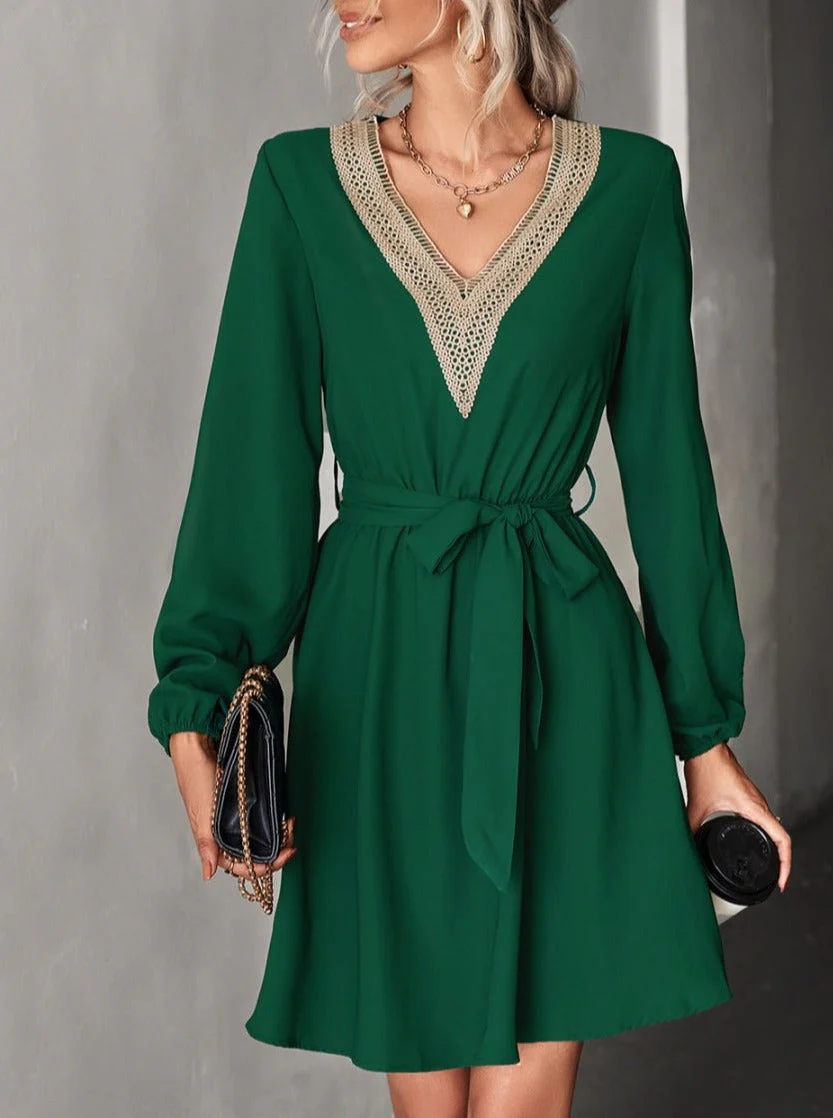 V Neck Crochet Detail Dress - Image 6