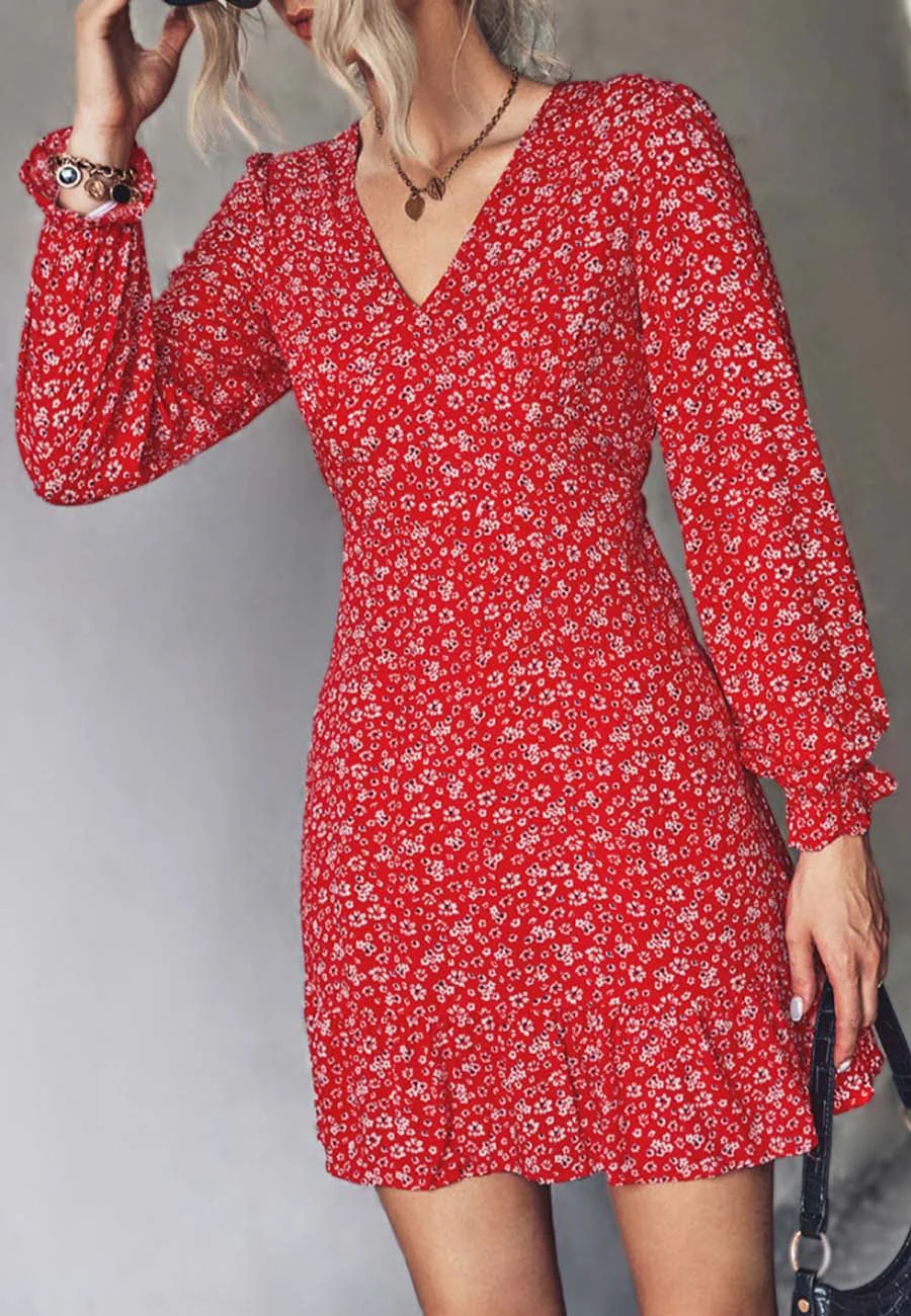 V Neck Dainty Floral Dress - Image 11