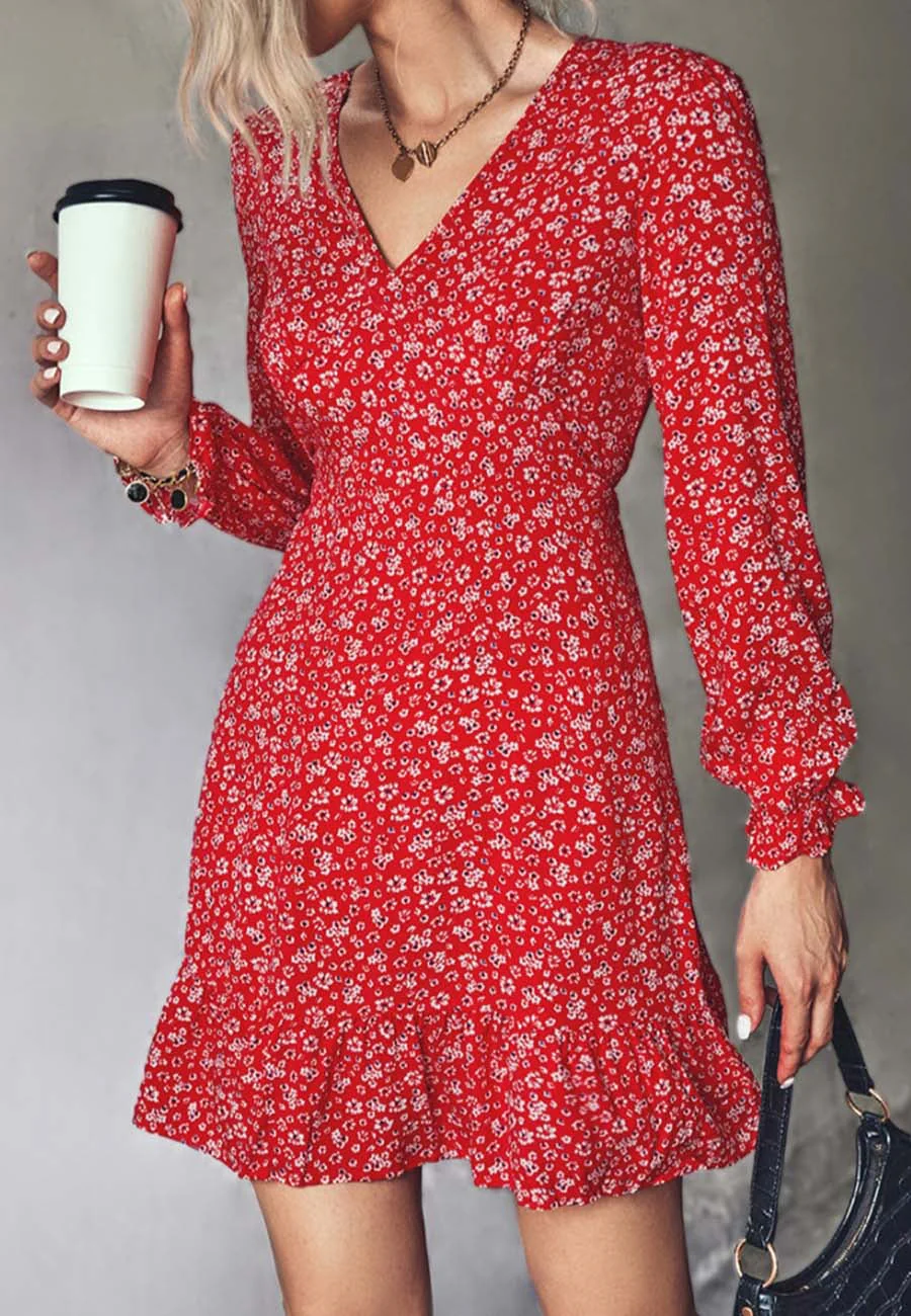 V Neck Dainty Floral Dress - Image 12