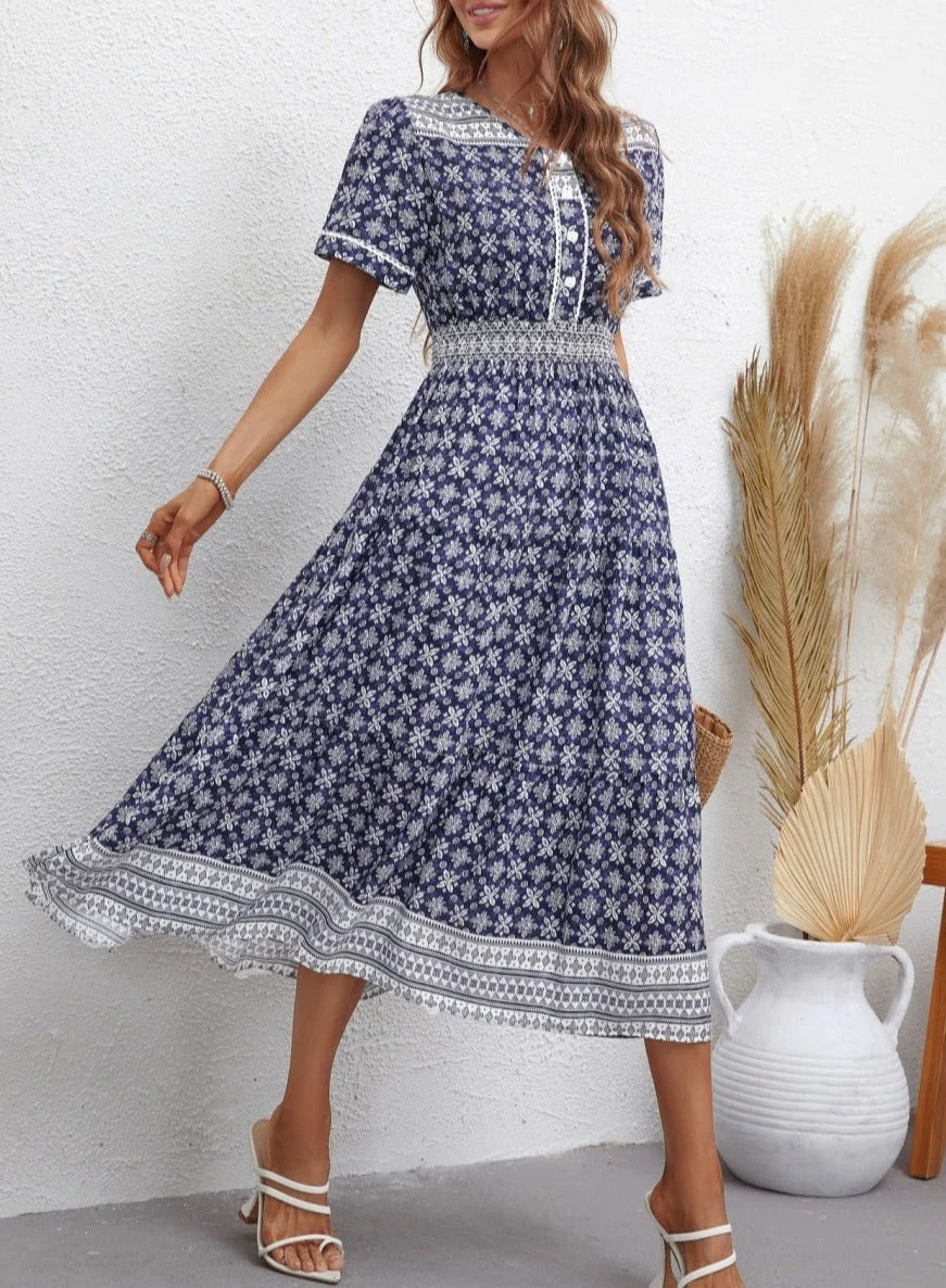 V Neck Floral Boho Dress - Image 2