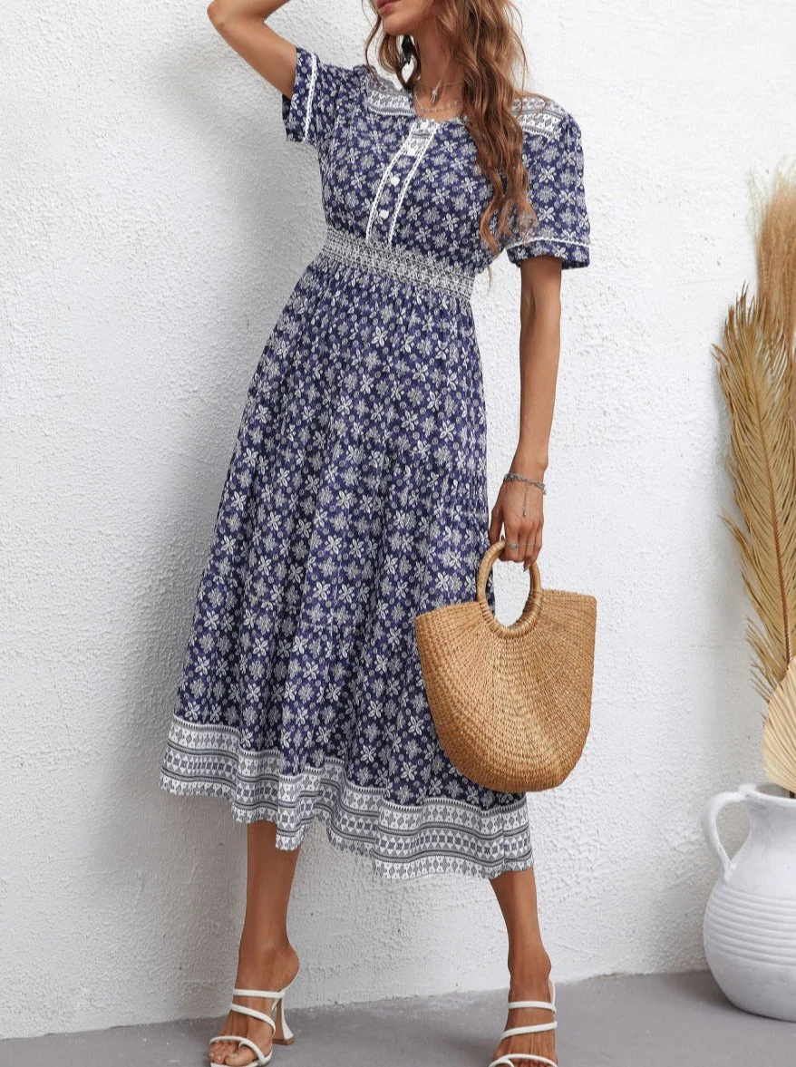 V Neck Floral Boho Dress - Image 3