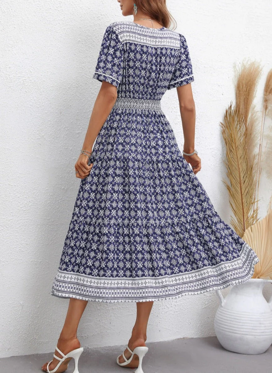 V Neck Floral Boho Dress - Image 4