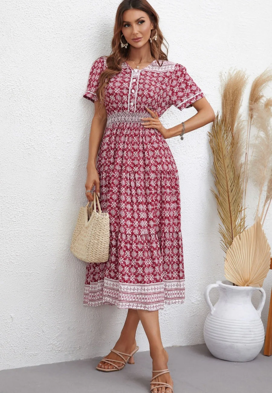 V Neck Floral Boho Dress - Image 5