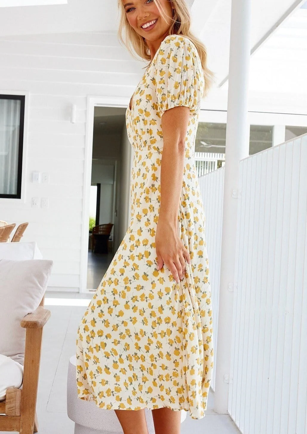 V Neck Floral Midi Dress - Image 2