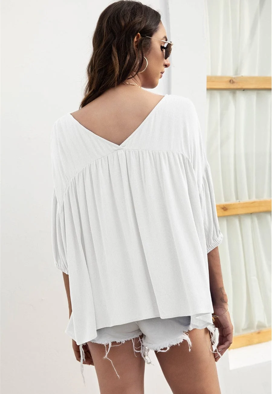 V Neck Flowy Summer Blouse - Image 12