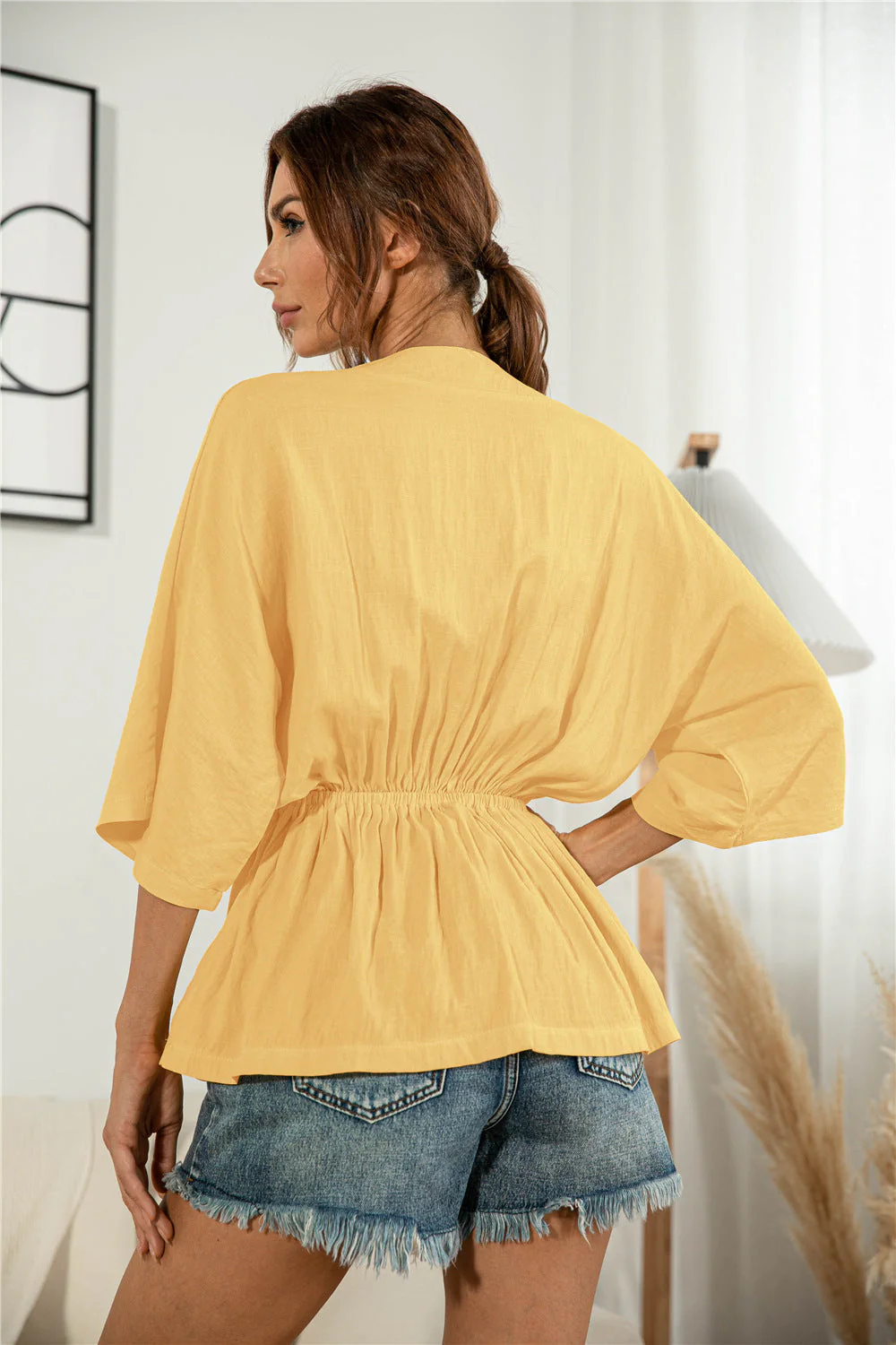 V-Neck Gathered Sunrise Blouse - Image 6