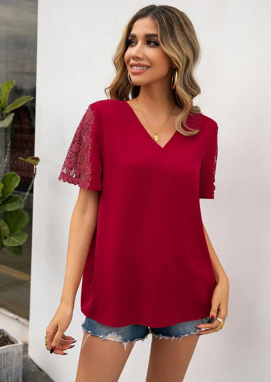V Neck Lace Detail Blouse - Image 2