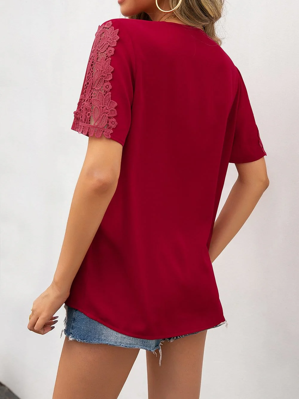 V Neck Lace Detail Blouse - Image 5