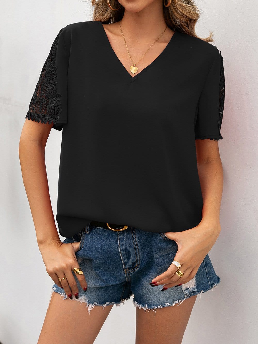 V Neck Lace Detail Blouse - Image 7