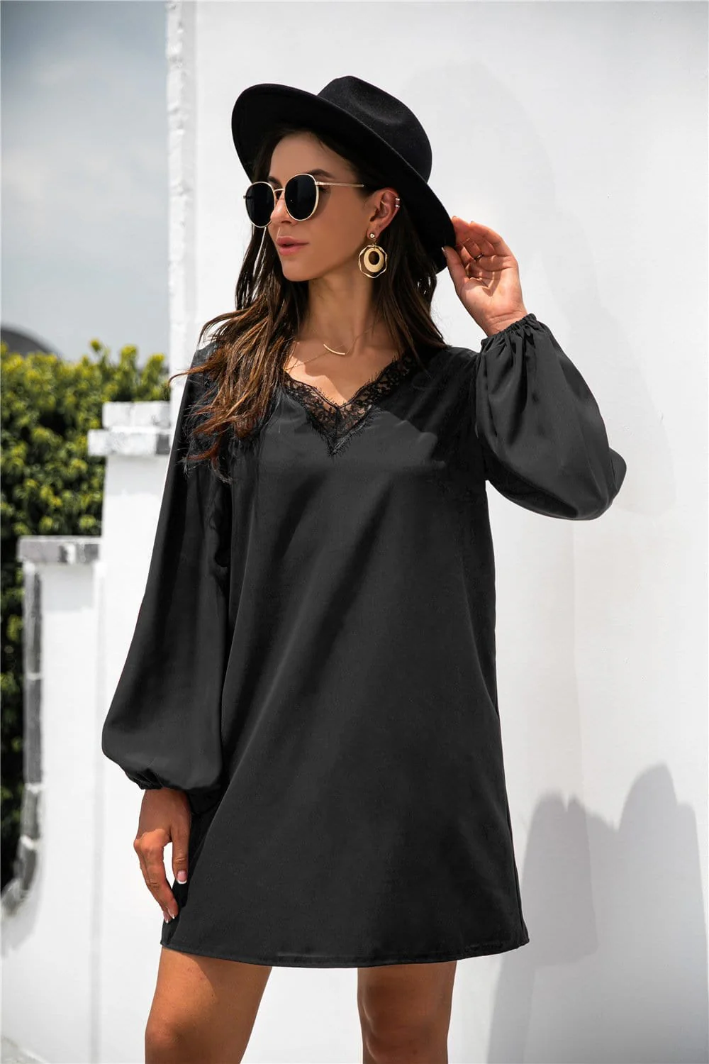 V Neck Lace Trim Dress - Image 10