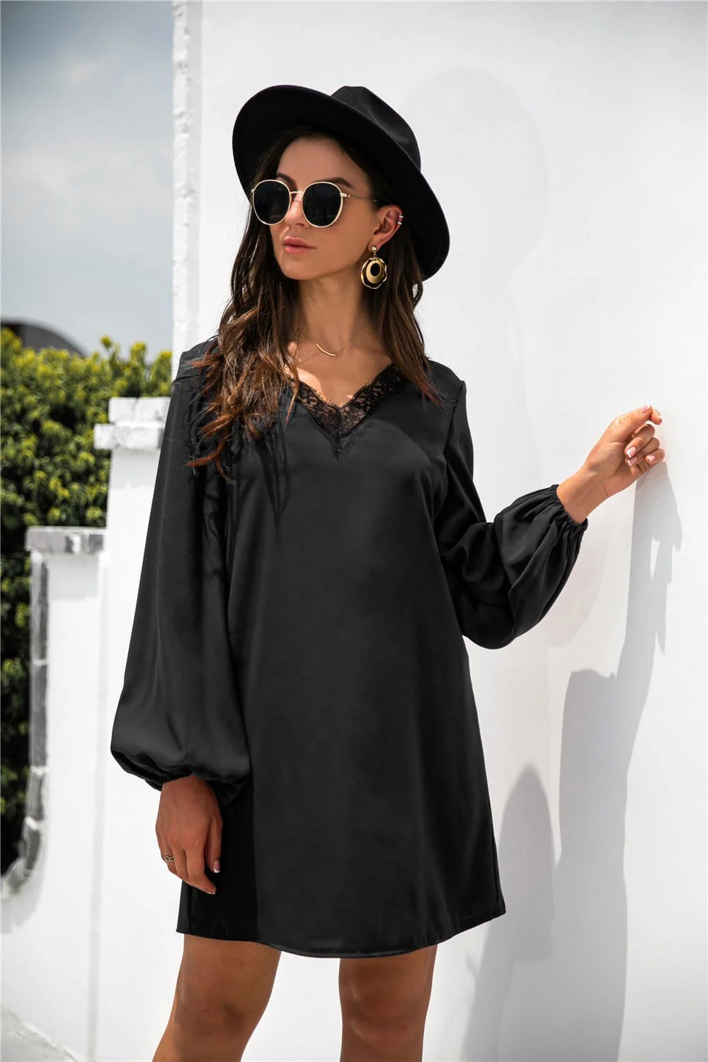 V Neck Lace Trim Dress - Image 11