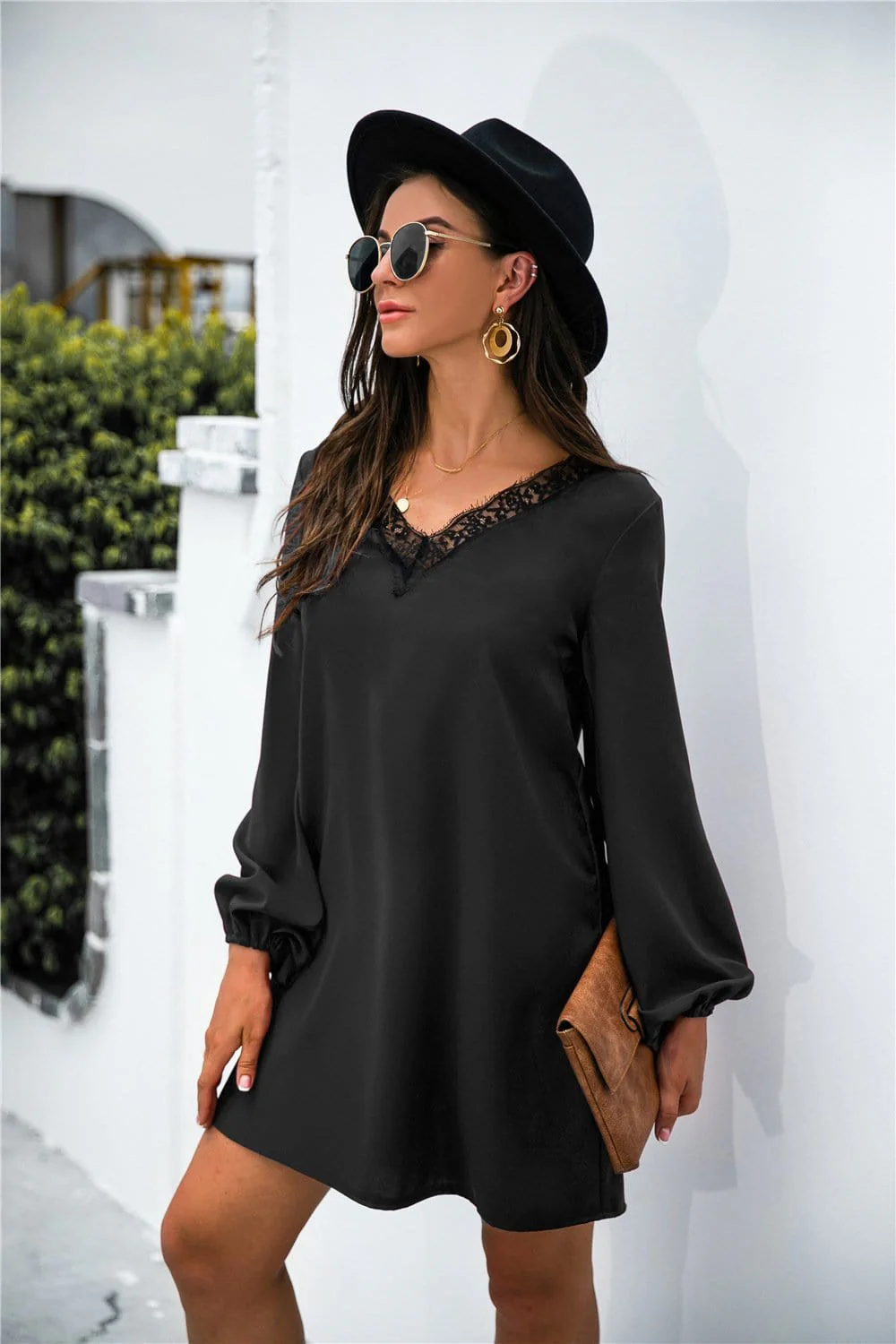 V Neck Lace Trim Dress - Image 12