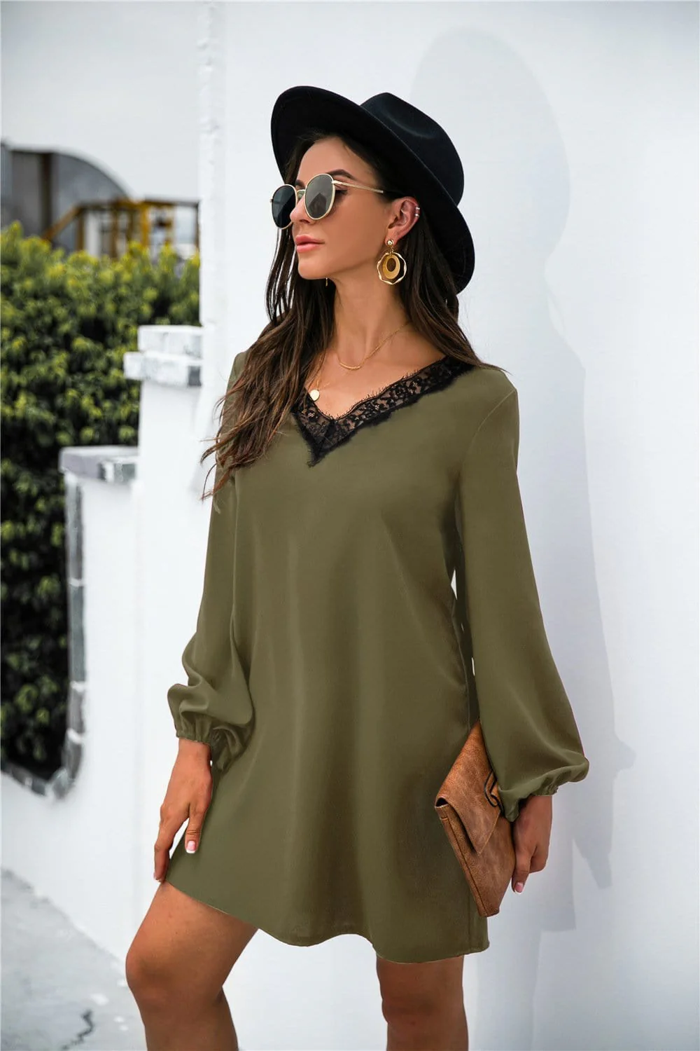 V Neck Lace Trim Dress - Image 18