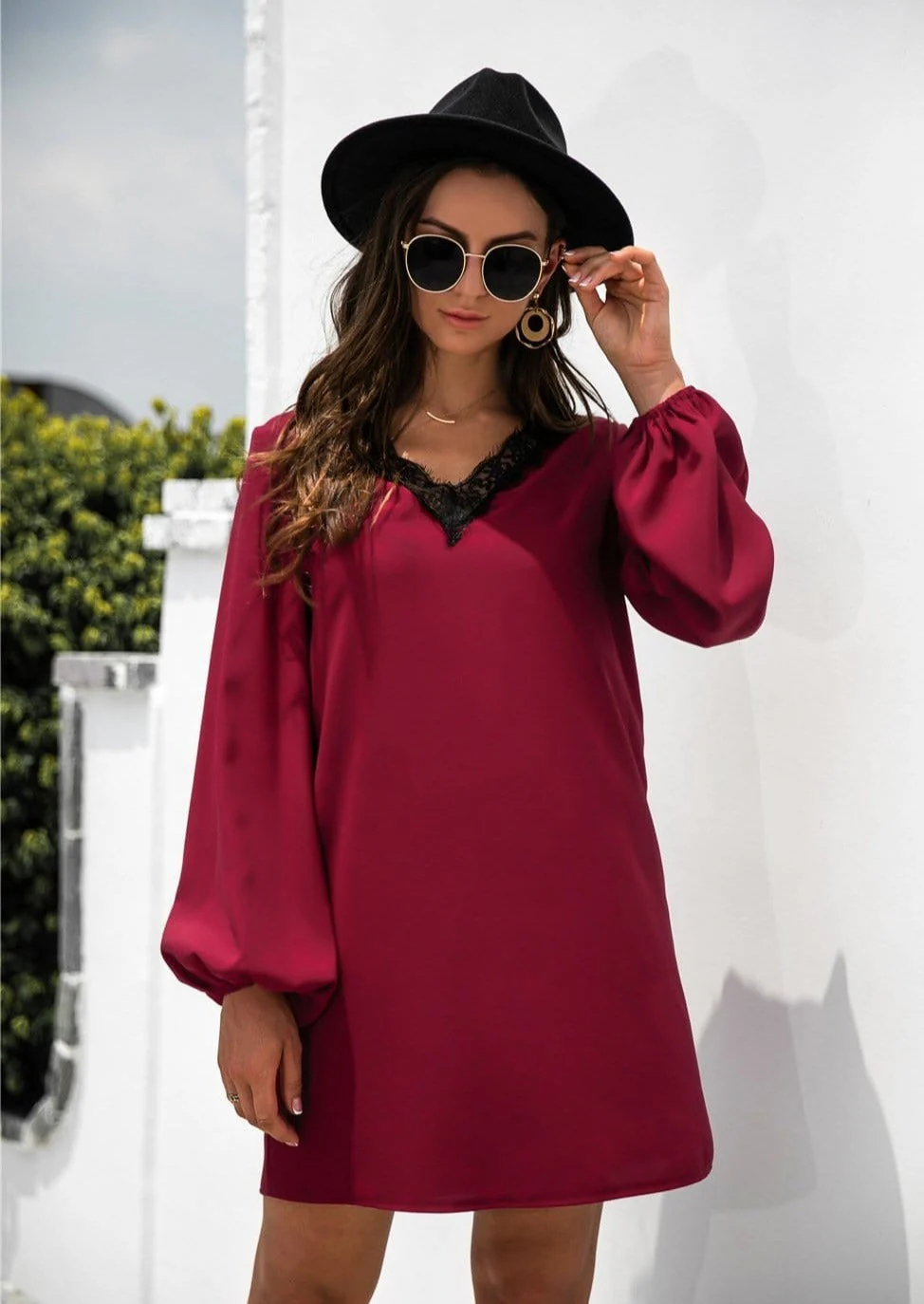 V Neck Lace Trim Dress - Image 2