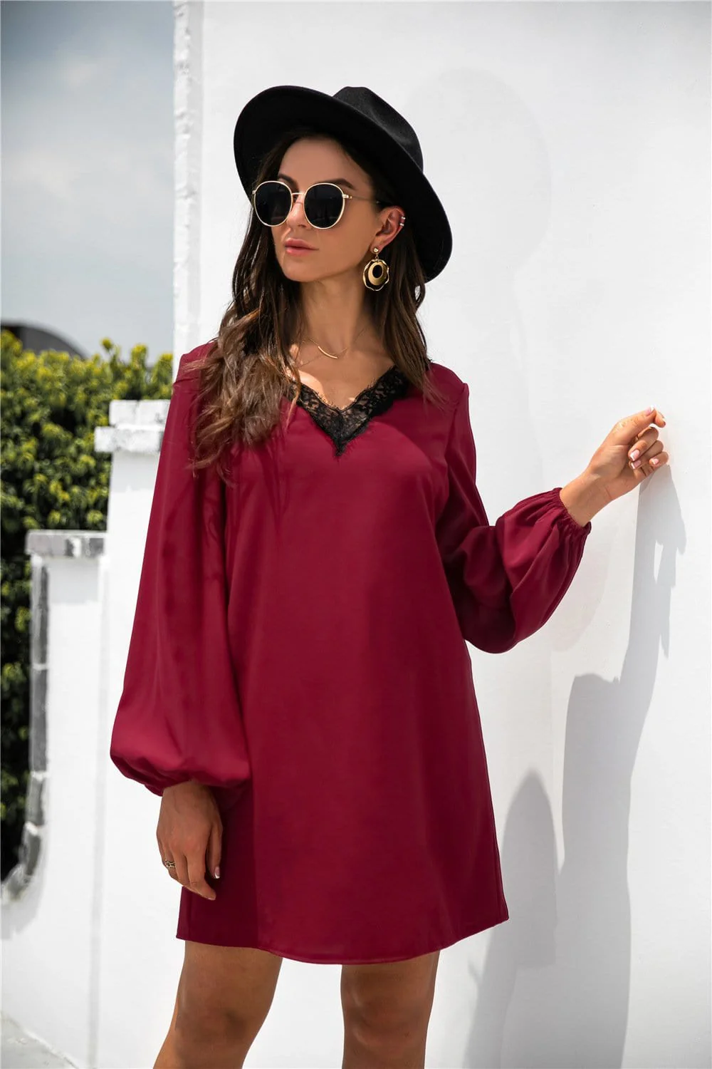 V Neck Lace Trim Dress - Image 4