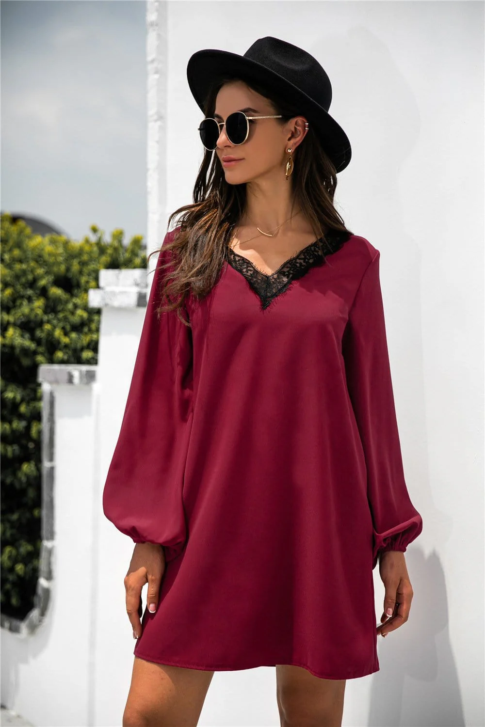 V Neck Lace Trim Dress - Image 5
