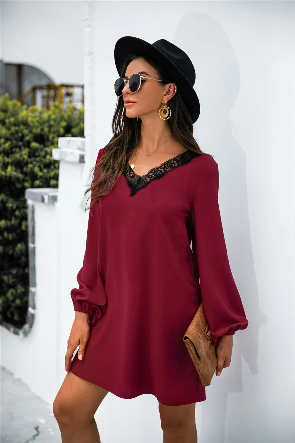 V Neck Lace Trim Dress - Image 6