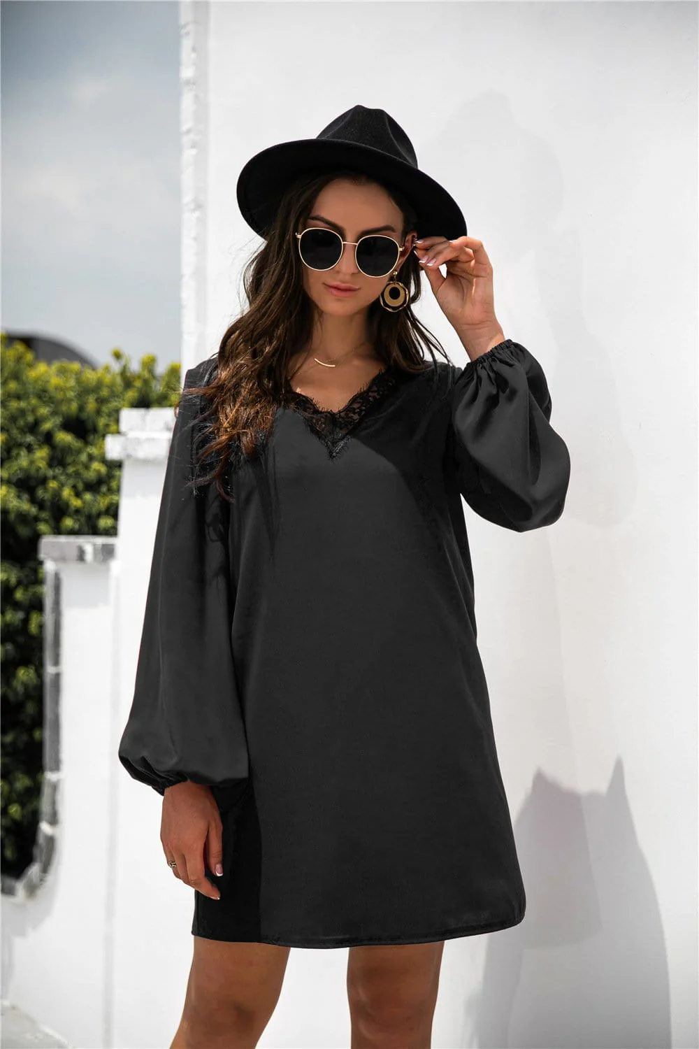 V Neck Lace Trim Dress - Image 8
