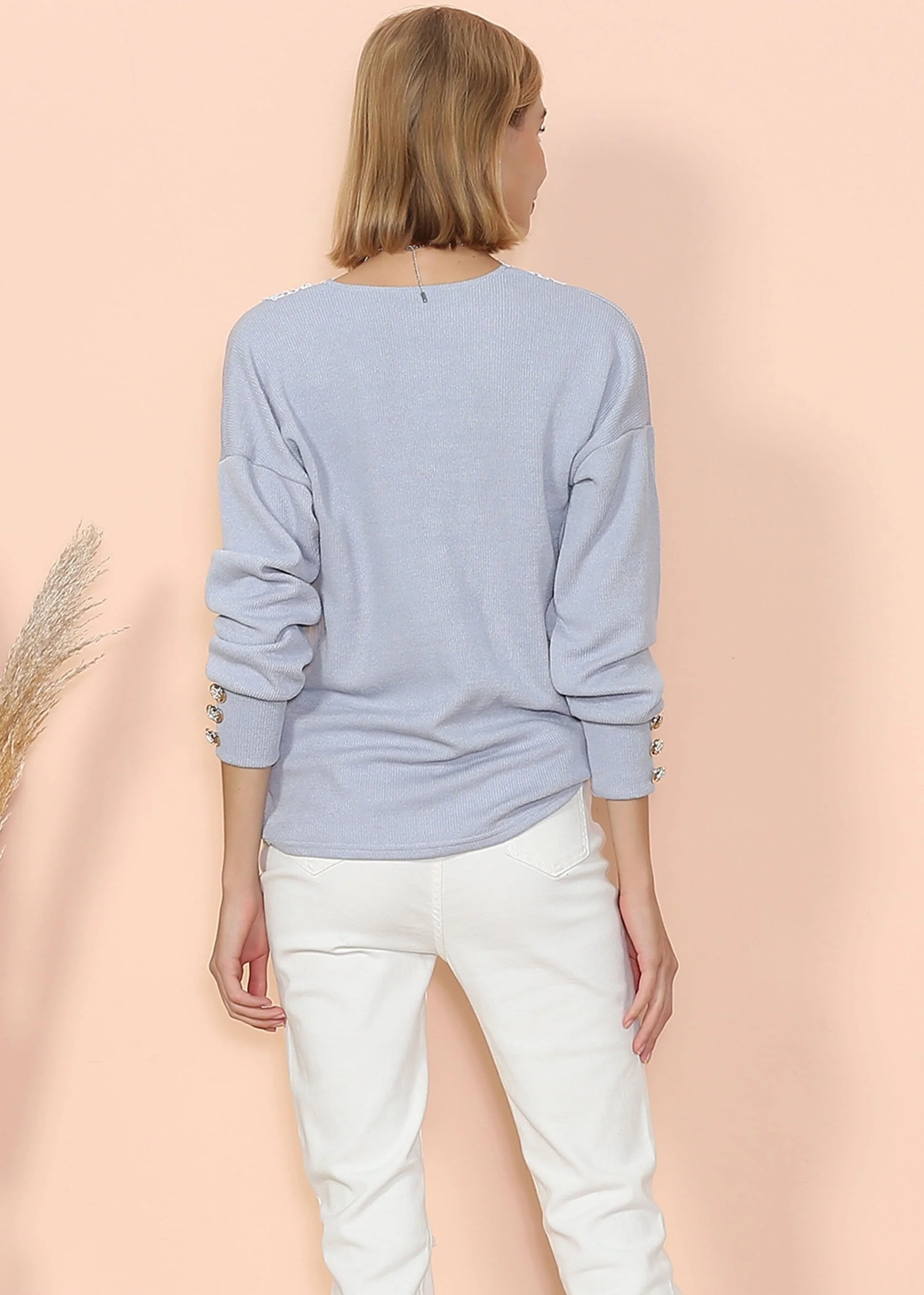 V Neck Lace Trim Sweater - Image 9