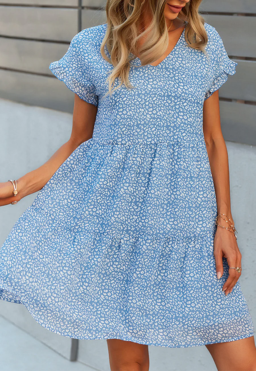 V Neck Leopard Tiered Dress - Image 4