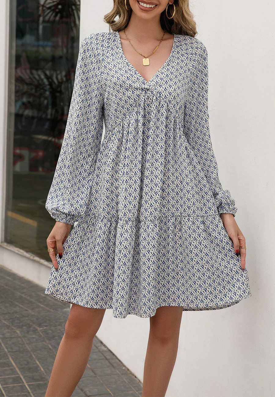 V Neck Oriental Print Dress - Image 4