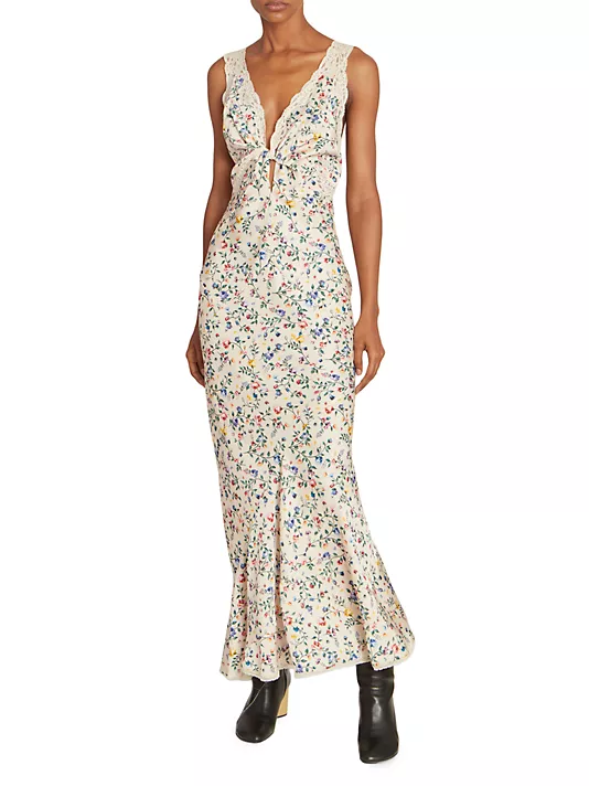 V-neck pastoral floral ruffled slim dress - Image 5