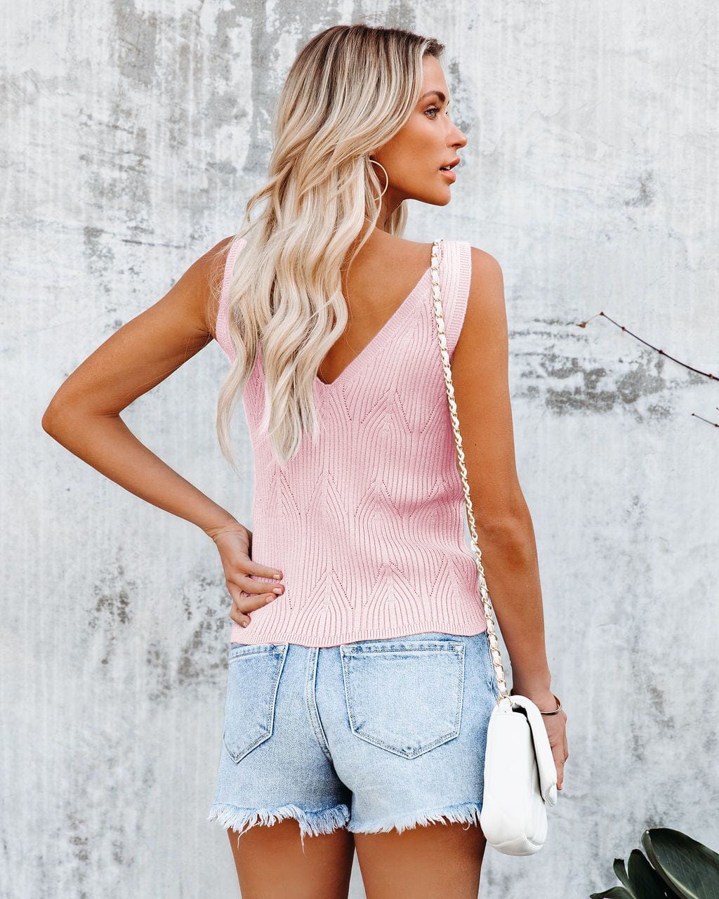 V Neck Pointelle Knit Top - Image 23