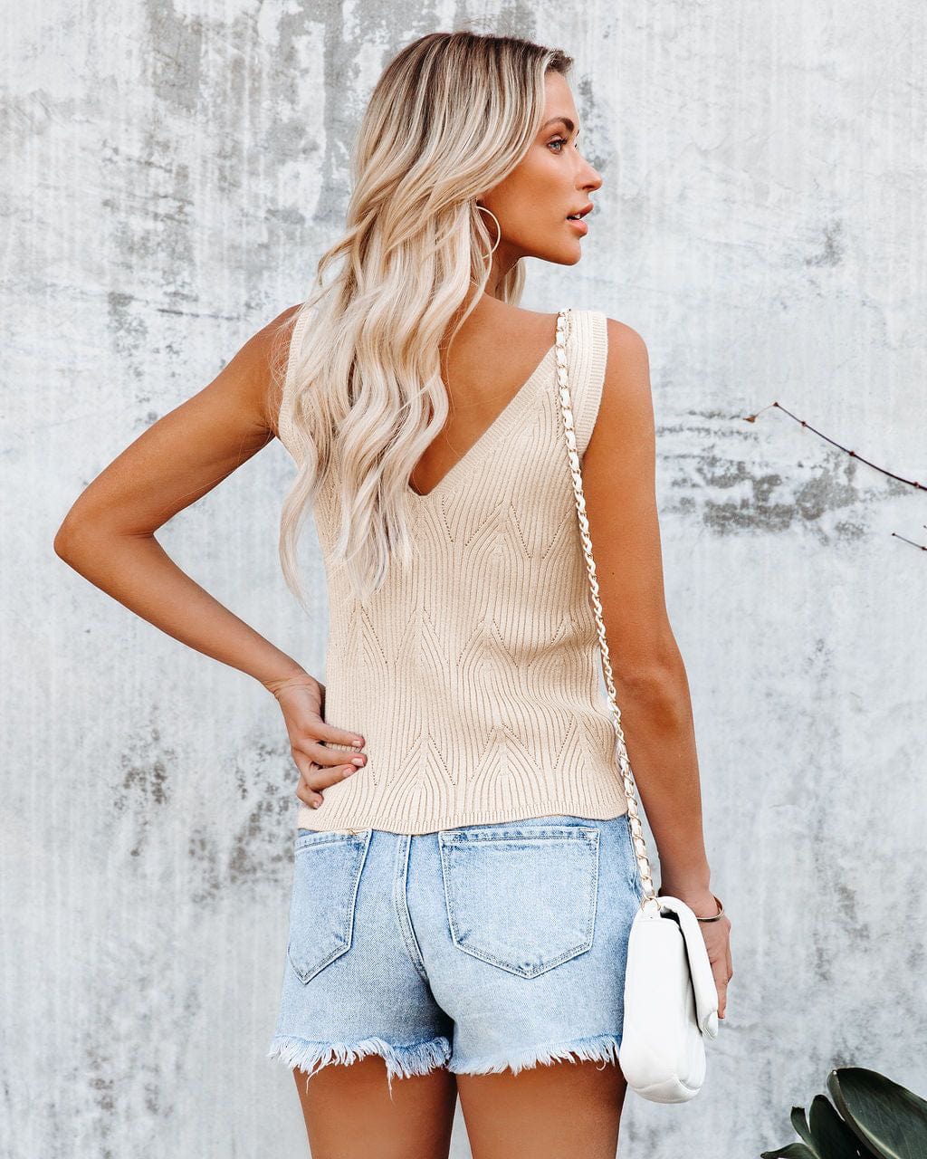 V Neck Pointelle Knit Top - Image 25