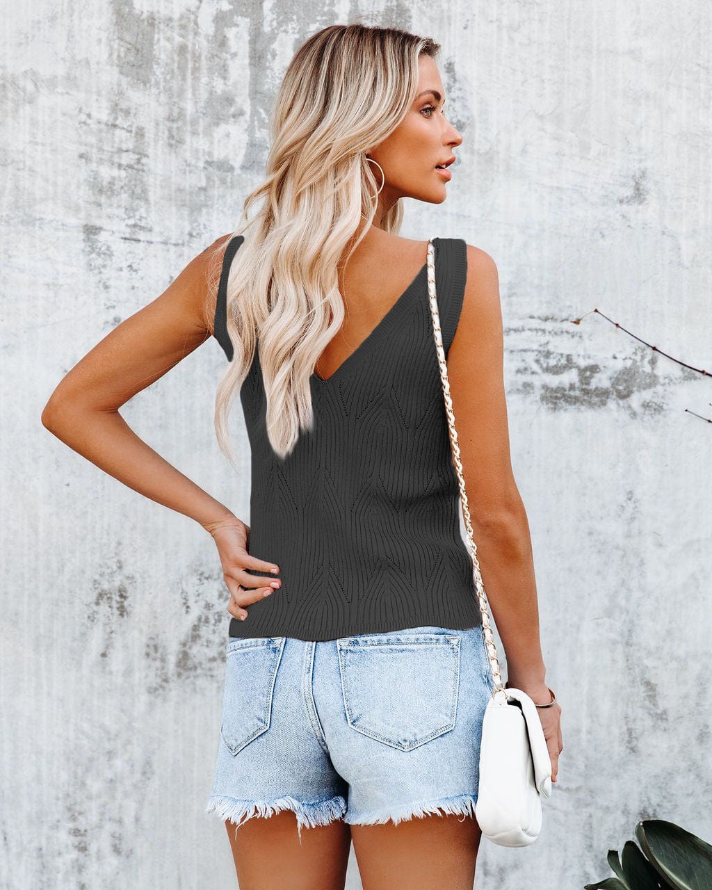 V Neck Pointelle Knit Top - Image 6