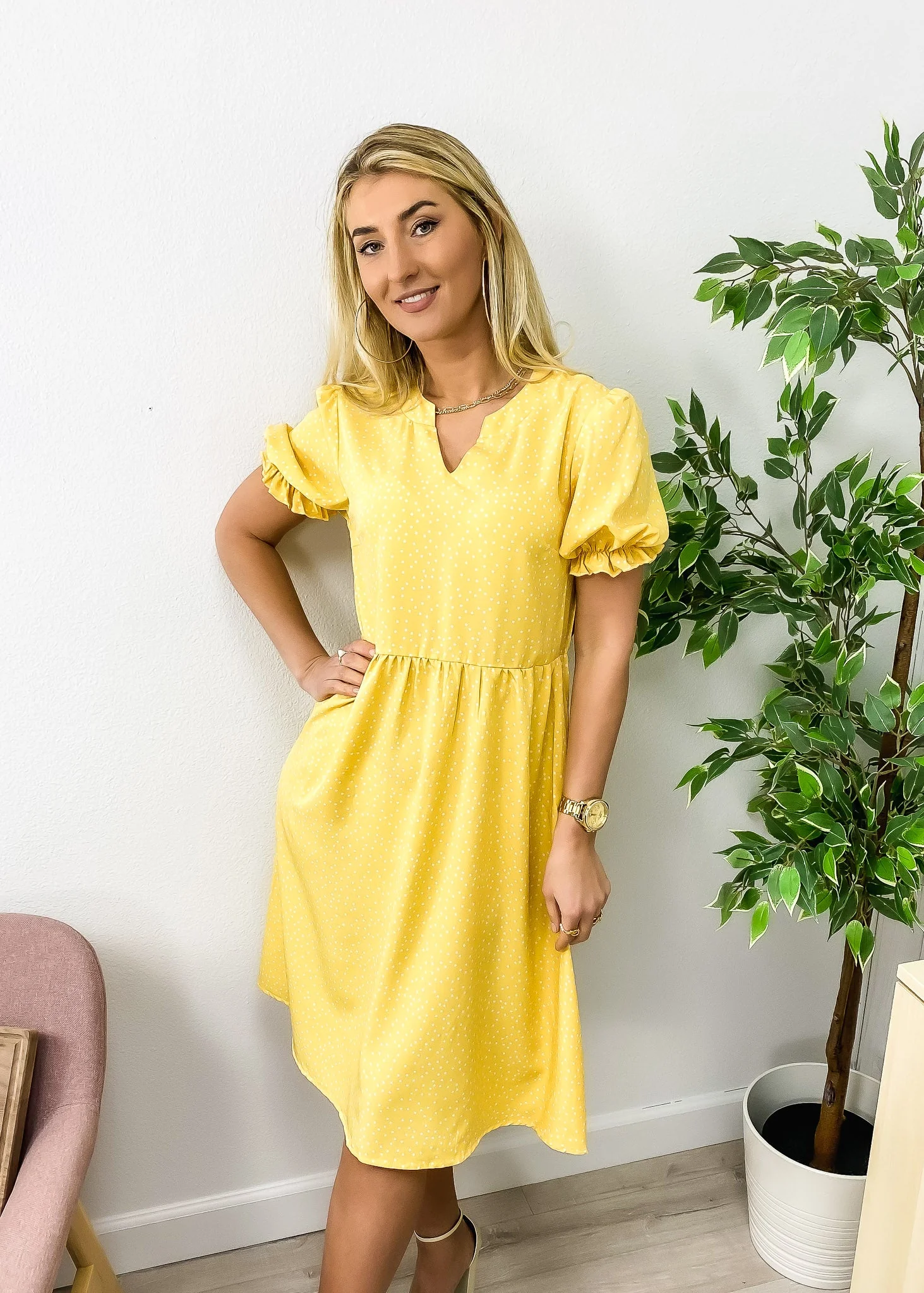 V Neck Polka Dot Dress - Image 3