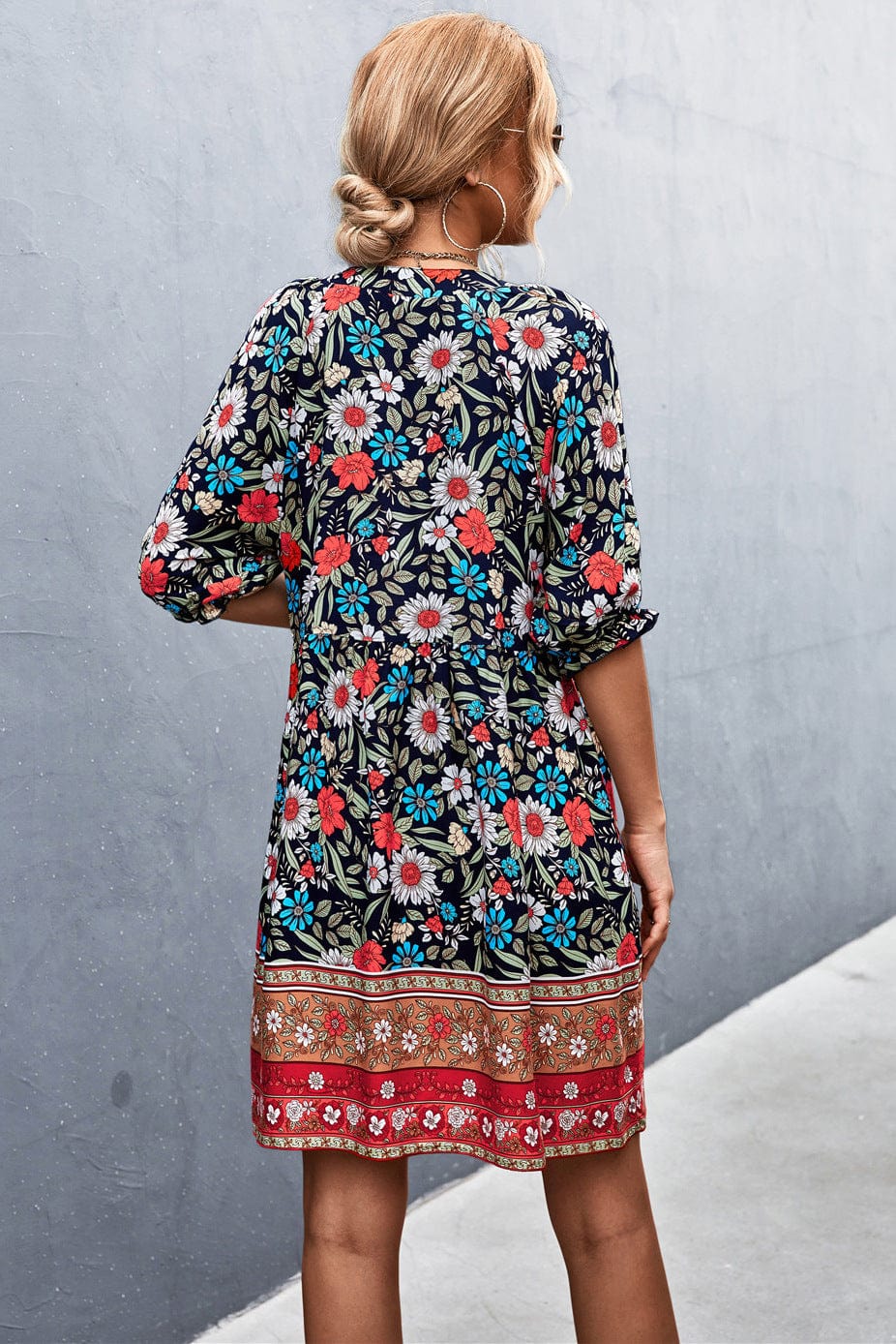 V Neck Puff Sleeve Dress - Image 4