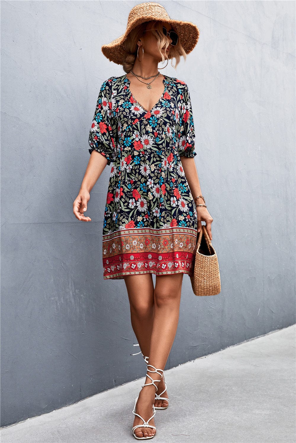 V Neck Puff Sleeve Dress - Image 5