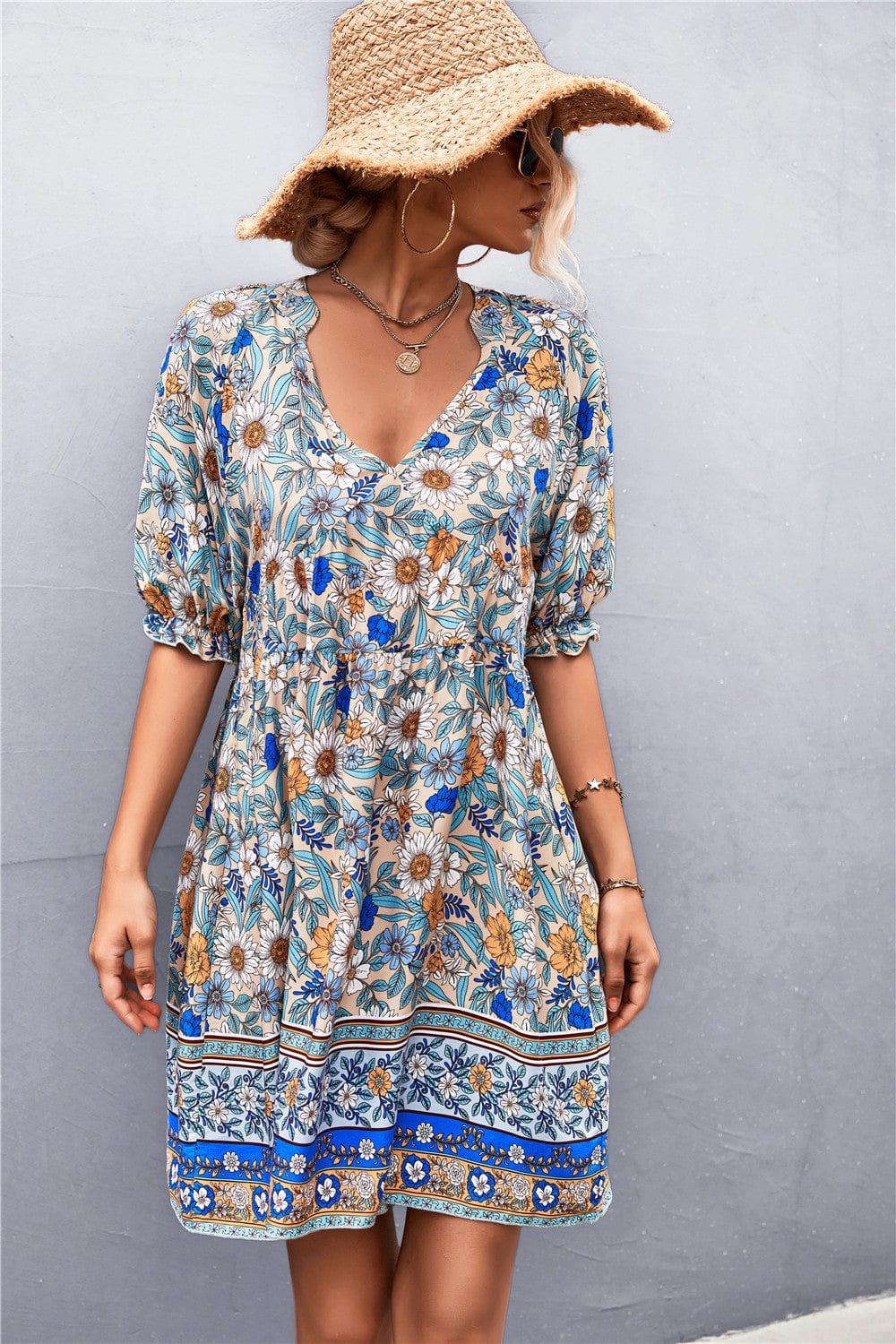 V Neck Puff Sleeve Dress - Image 6