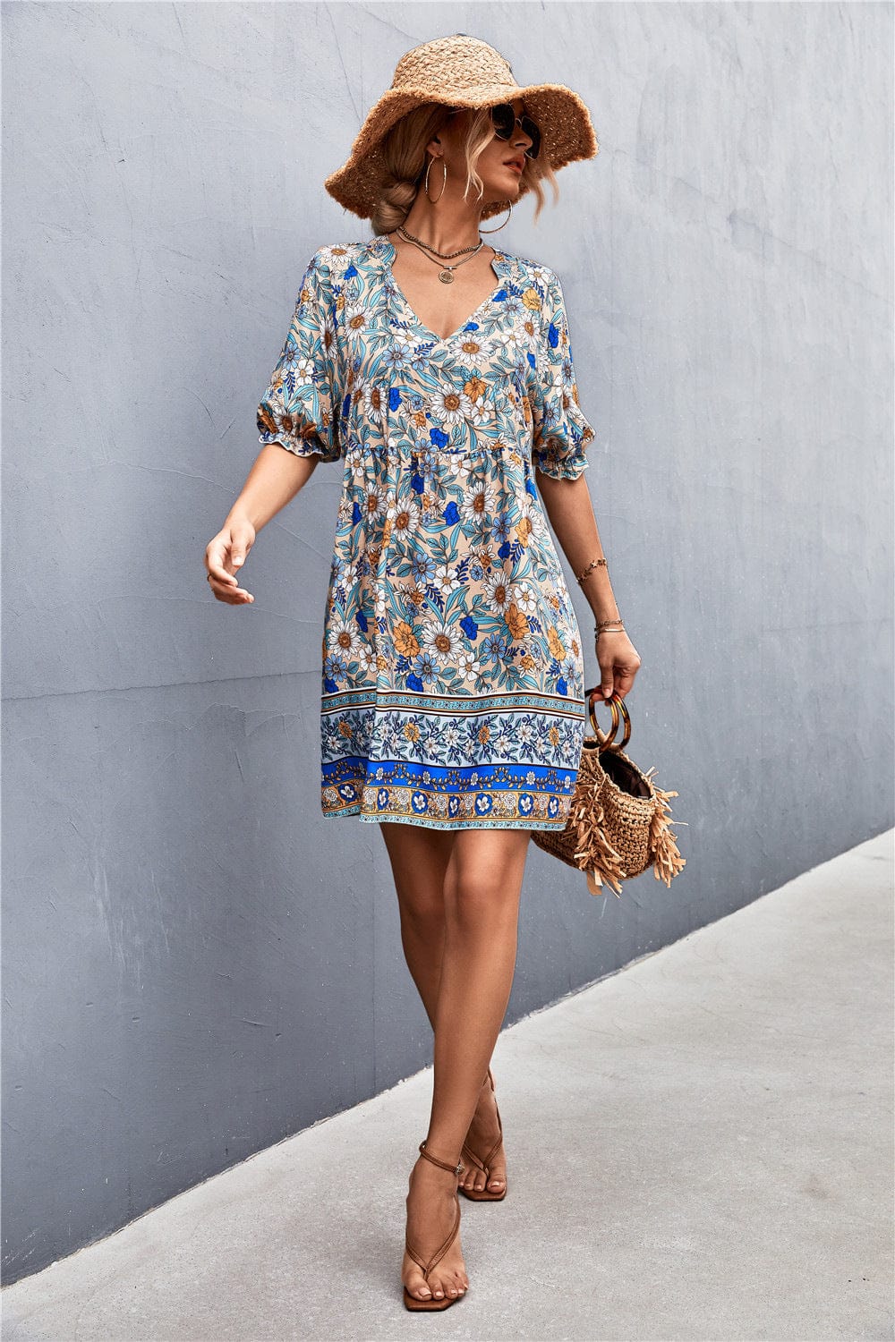 V Neck Puff Sleeve Dress - Image 9