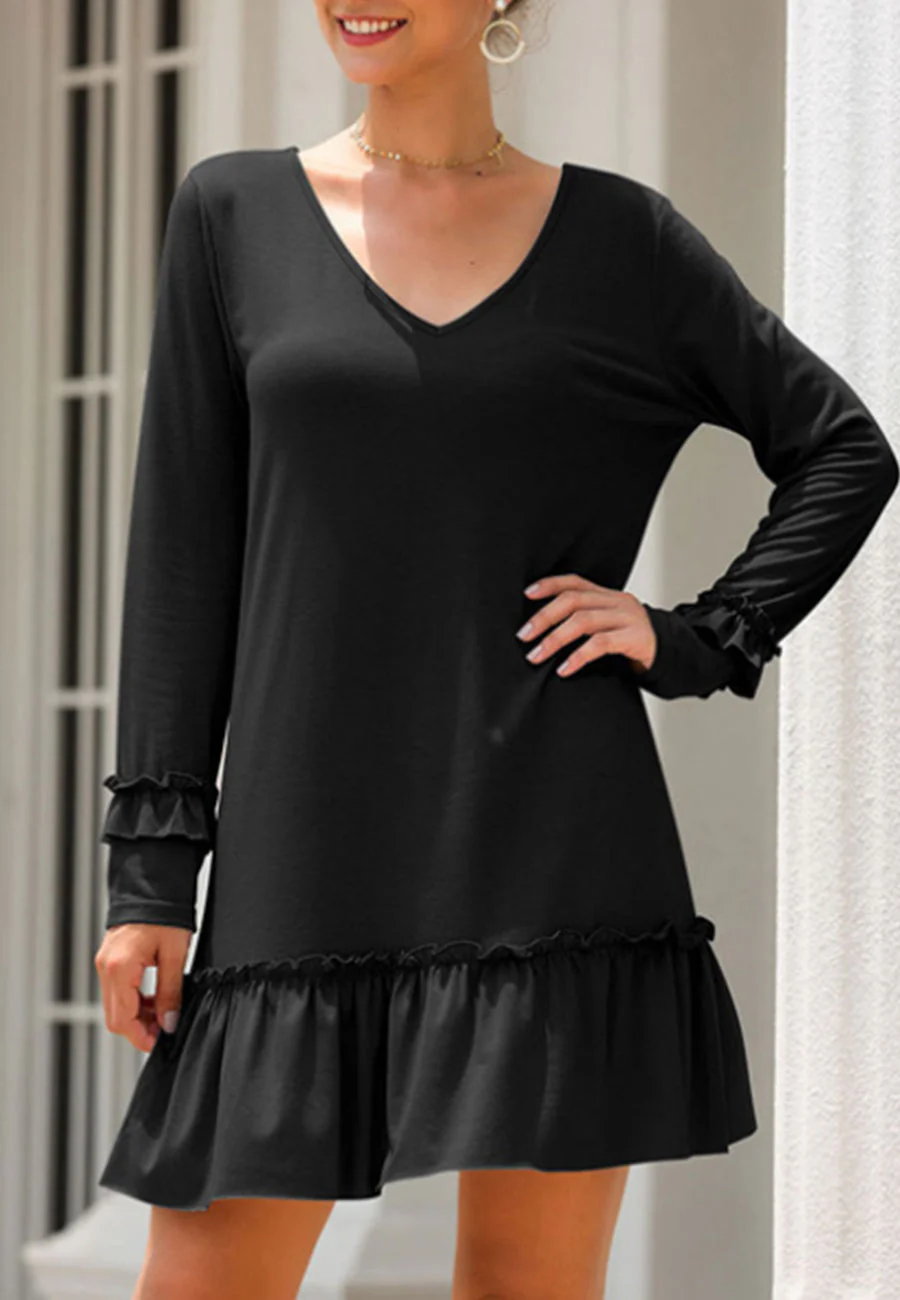 V Neck Ruffle Hem Dress - Image 2