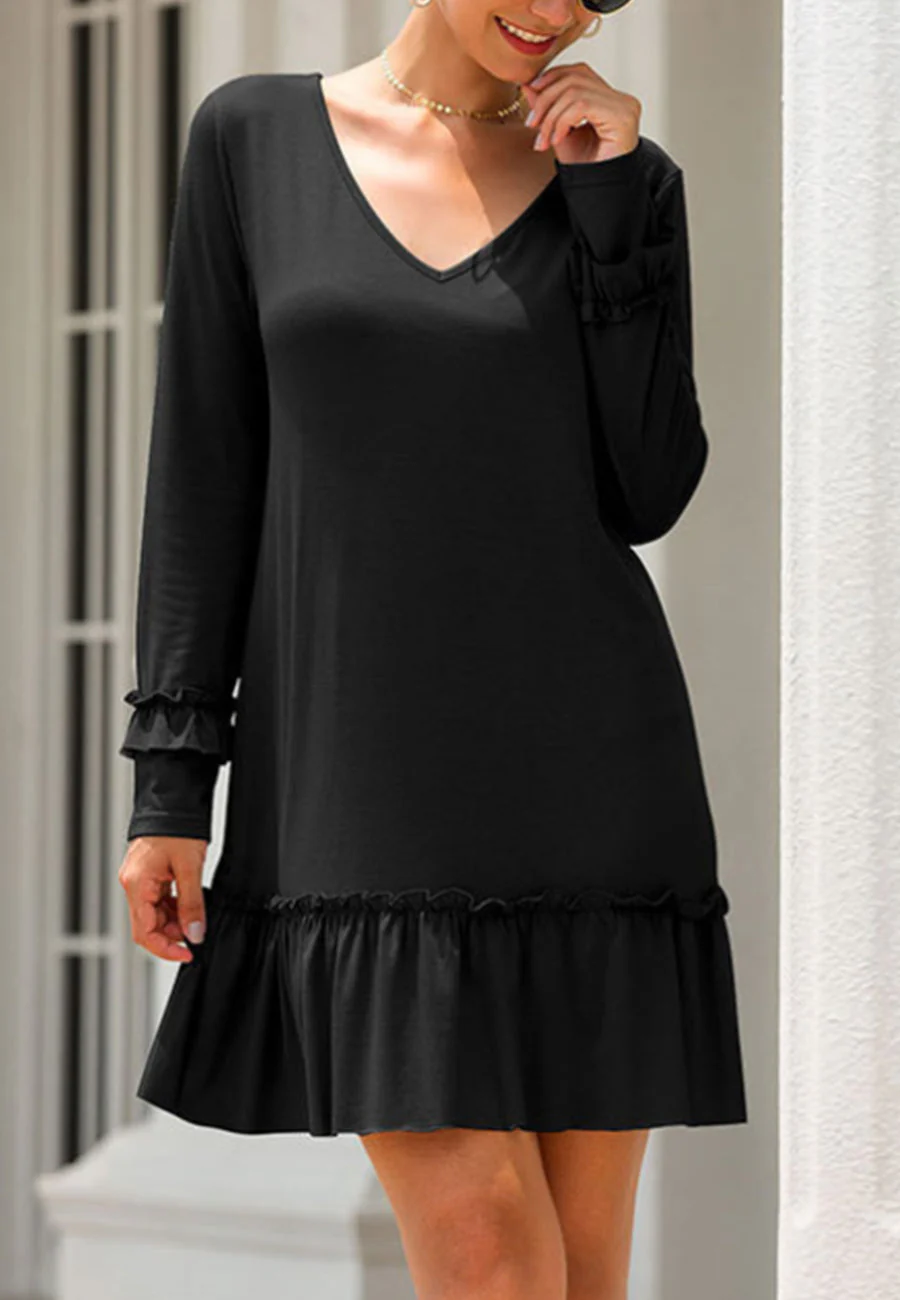 V Neck Ruffle Hem Dress - Image 3