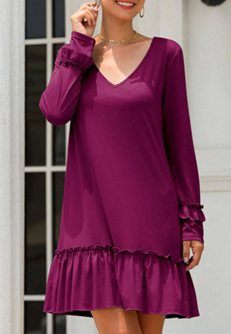 V Neck Ruffle Hem Dress - Image 6