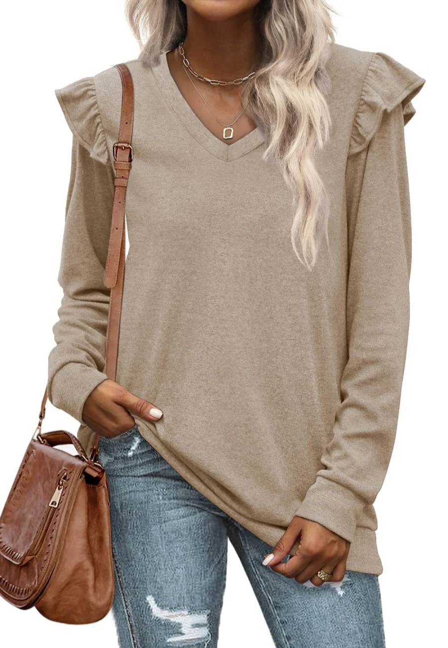 V Neck Ruffle Shoulder Sweater - Image 19