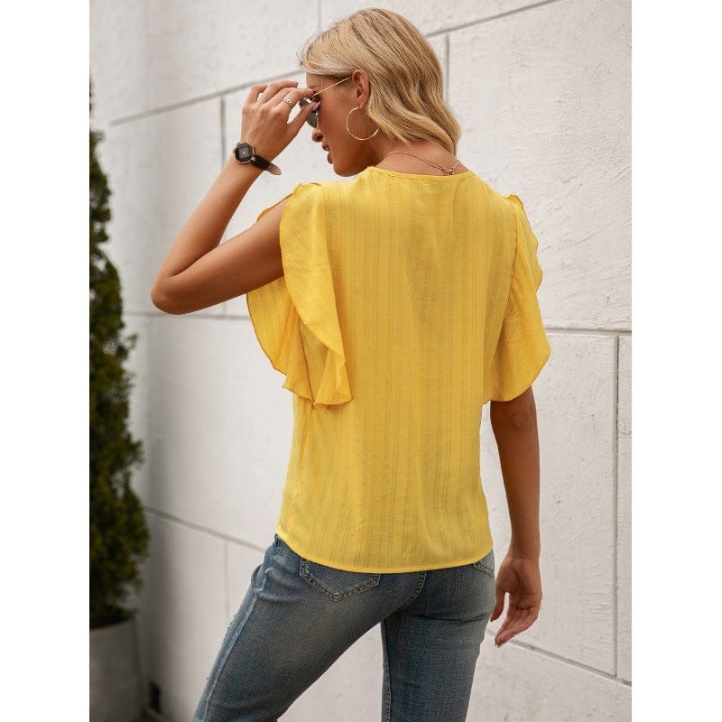 V Neck Ruffle Sleeve Blouse - Image 4